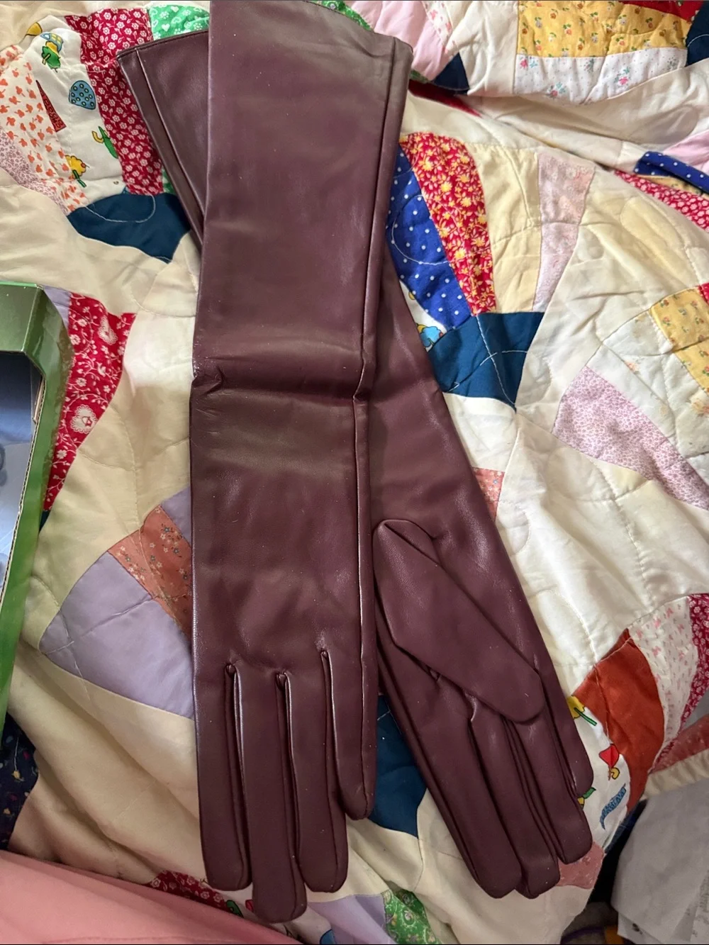 New Women’s Long Maroon 19” Faux  Leather Gloves